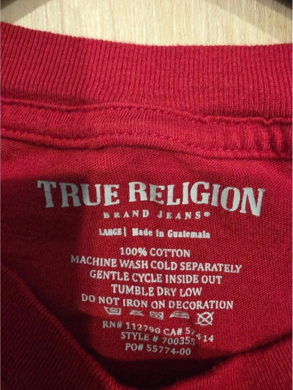 True Religion Large Red Cotton Graphic T-Shirt